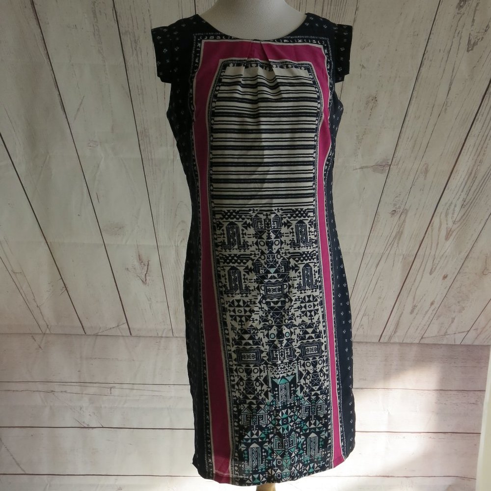 Maison Coupe Multi Color Print Fully Lined Cap Sleeve Shift Dress - Size Small